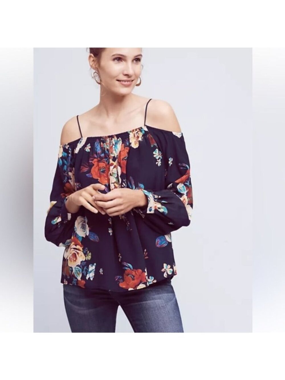Maeve Anthropologie Tallie Open-Shoulder Silk Floral Top Size S